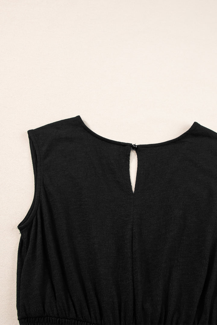 Ebony Shirred High Waist Sleeveless V Neck Jumpsuit