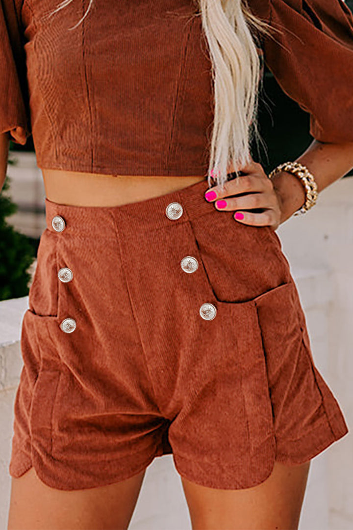 Buttoned-Up Bliss Corduroy Shorts — Luxe Texture, Pocket Perfection