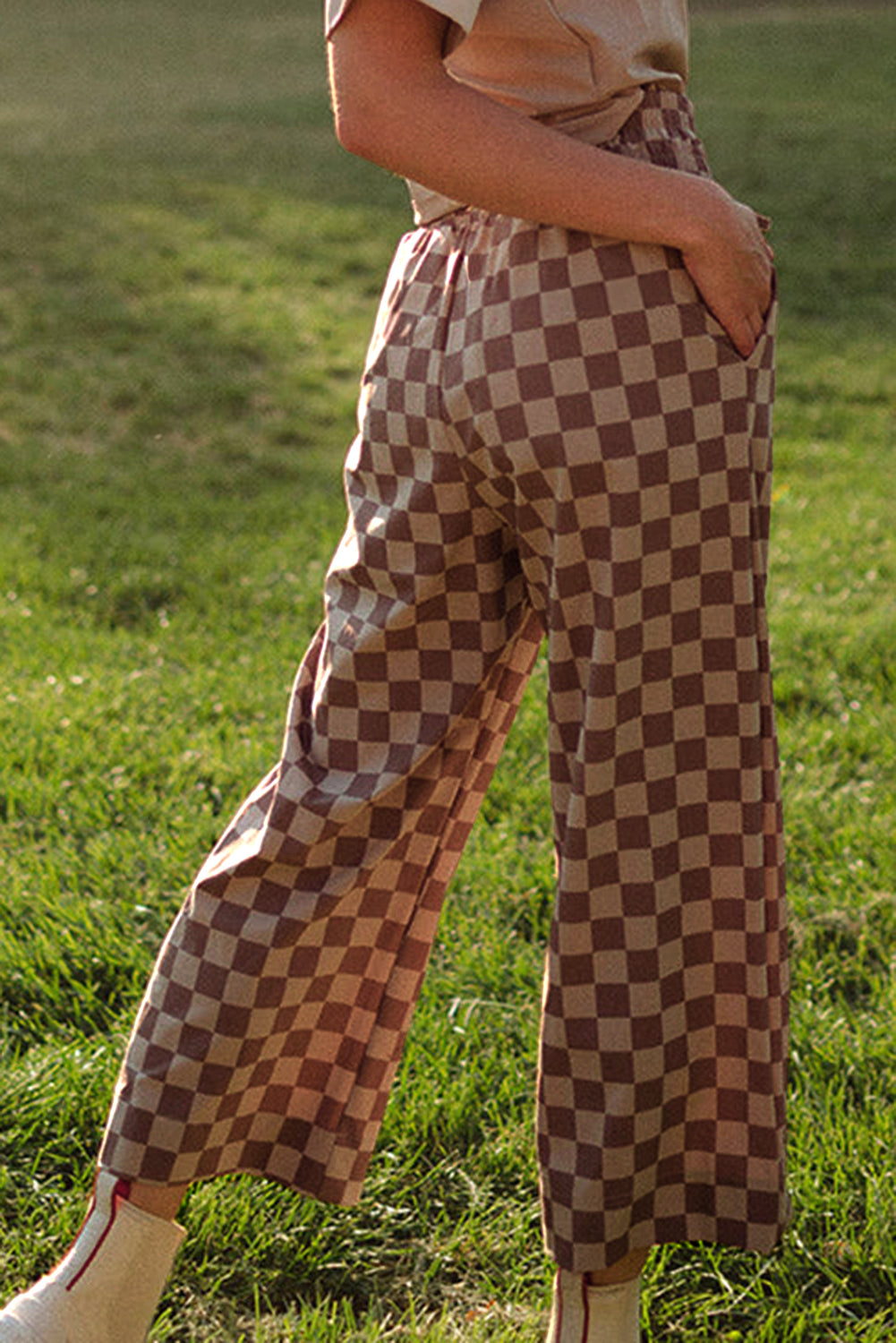 Mocha Check Cropped Lounge Pants