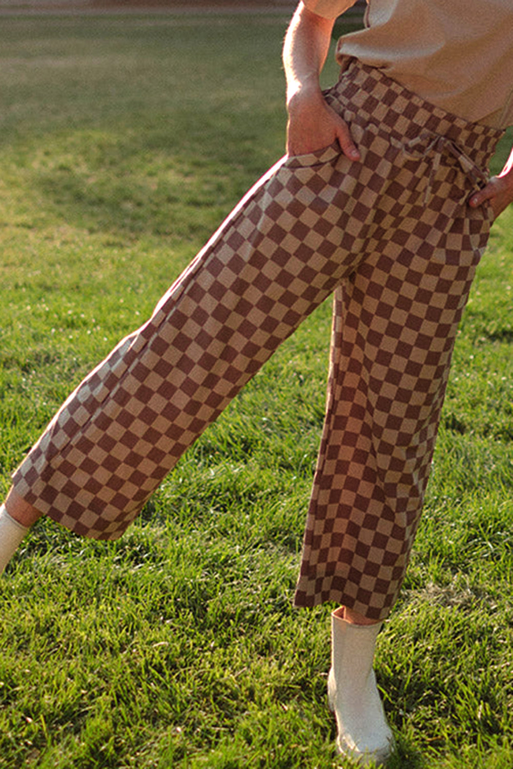 Mocha Check Cropped Lounge Pants