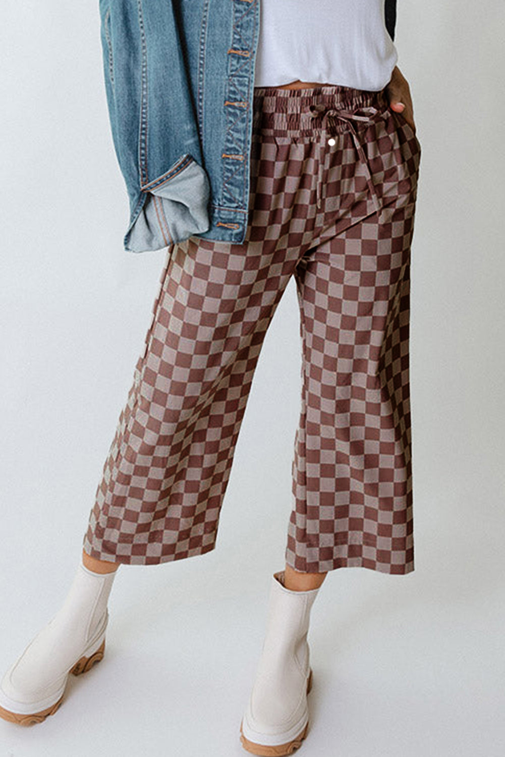 Mocha Check Cropped Lounge Pants