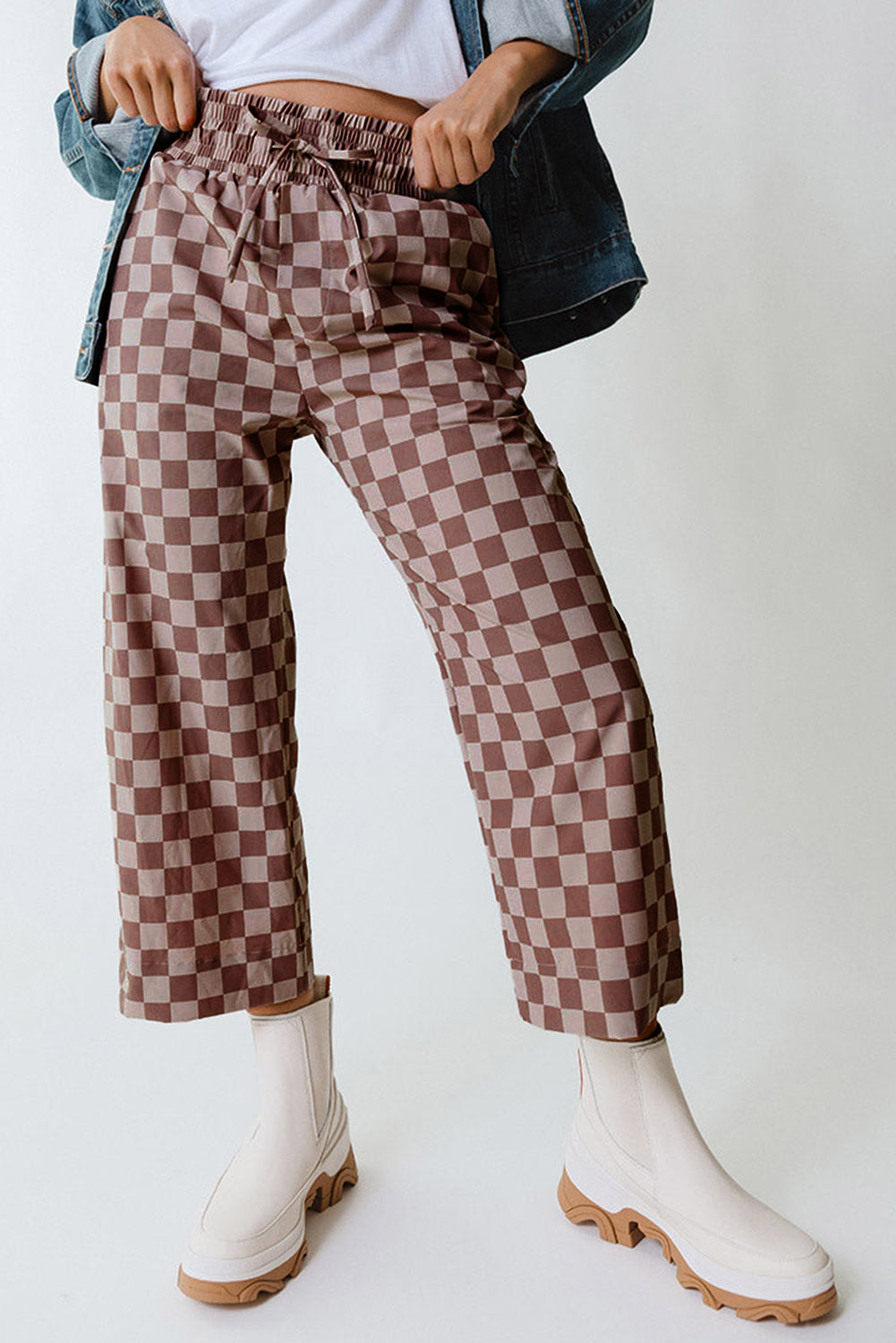 Mocha Check Cropped Lounge Pants