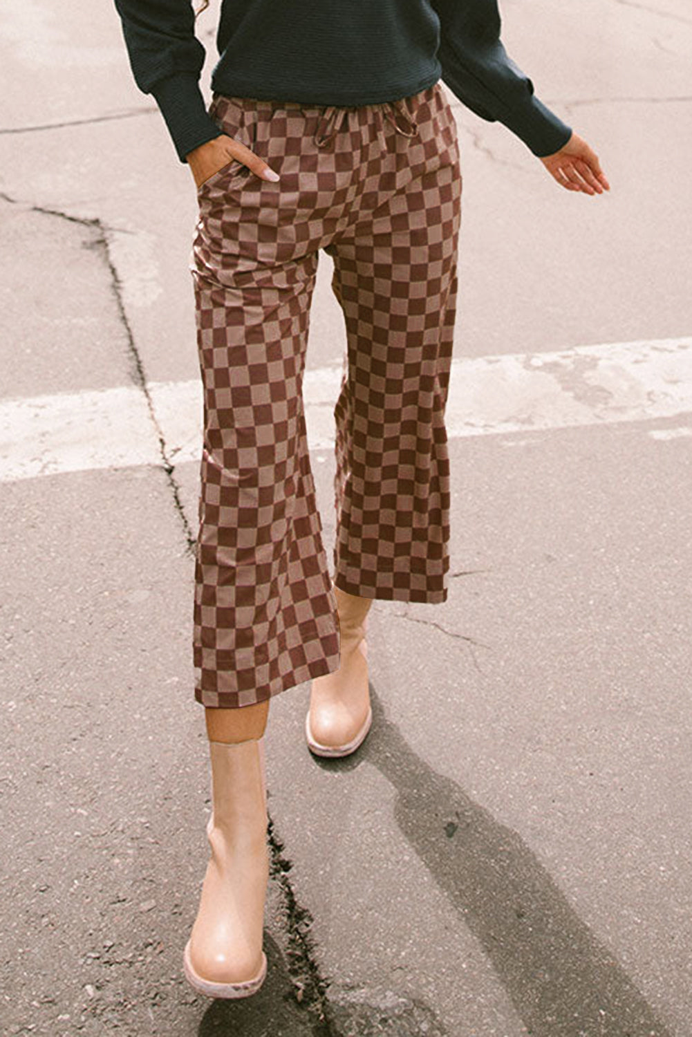 Mocha Check Cropped Lounge Pants