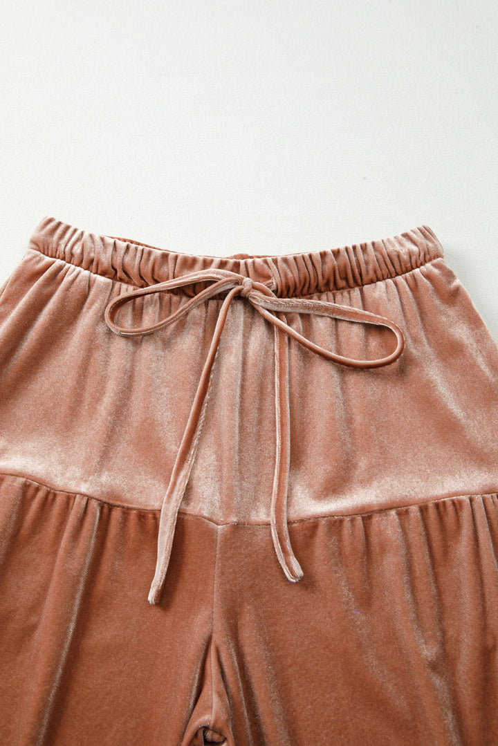 Velvet Ruffle Flares – Drawstring Lounge-To-Luxe Pants (Mocha Rose)