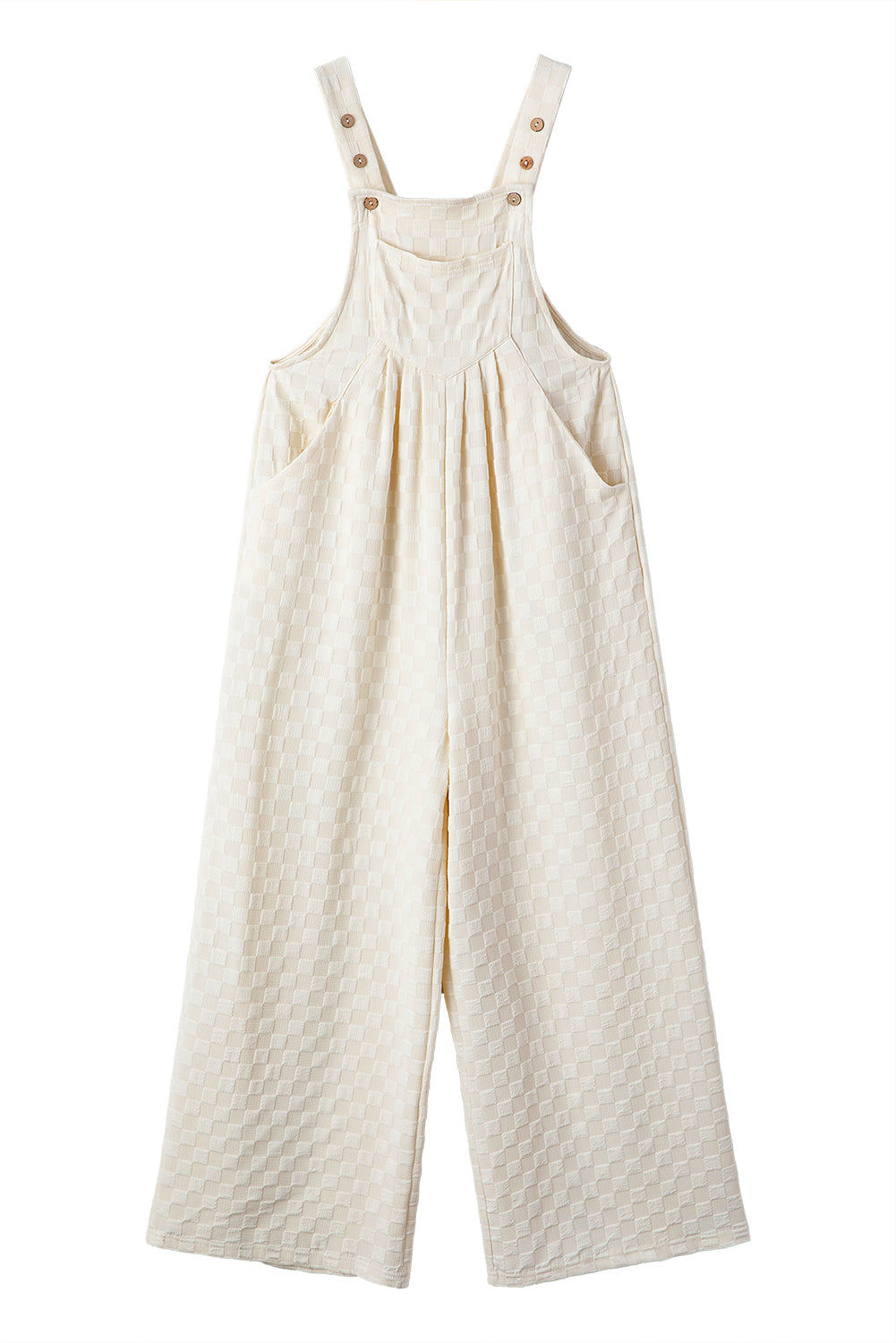“Espresso Yourself” Waffle Check Wide-Leg Overalls