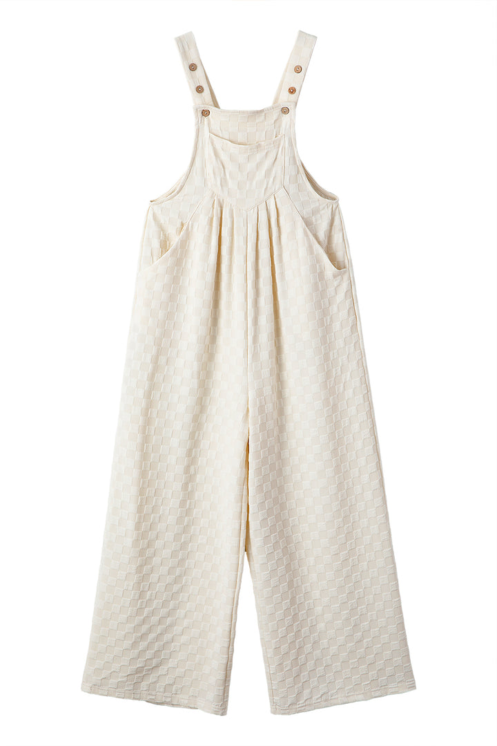 “Espresso Yourself” Waffle Check Wide-Leg Overalls