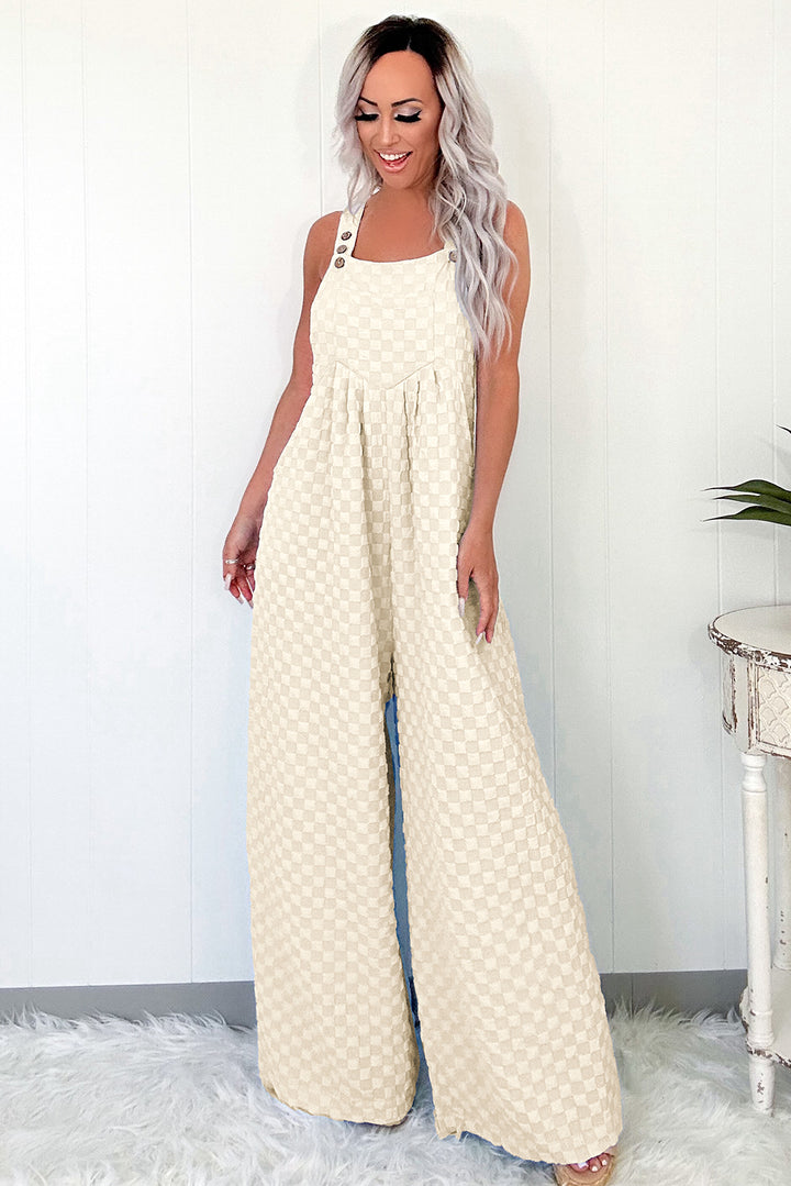 “Espresso Yourself” Waffle Check Wide-Leg Overalls