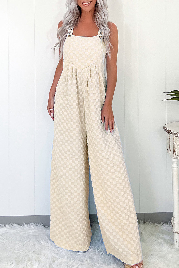 “Espresso Yourself” Waffle Check Wide-Leg Overalls