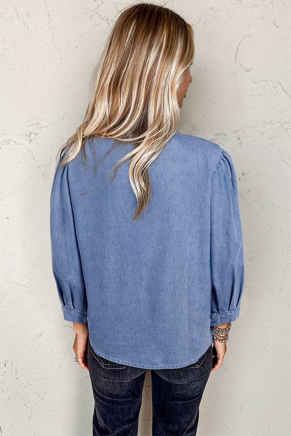 Denim Daydream Pintuck Tie Blouse 💙