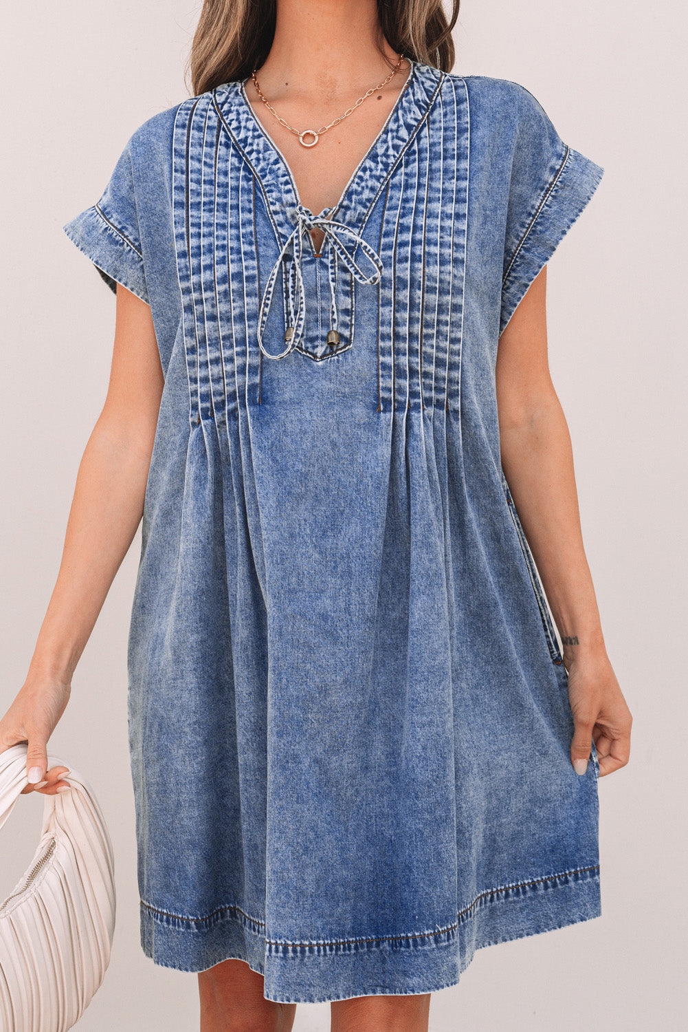 Weekend Wonderer Pintuck Denim Mini Dress