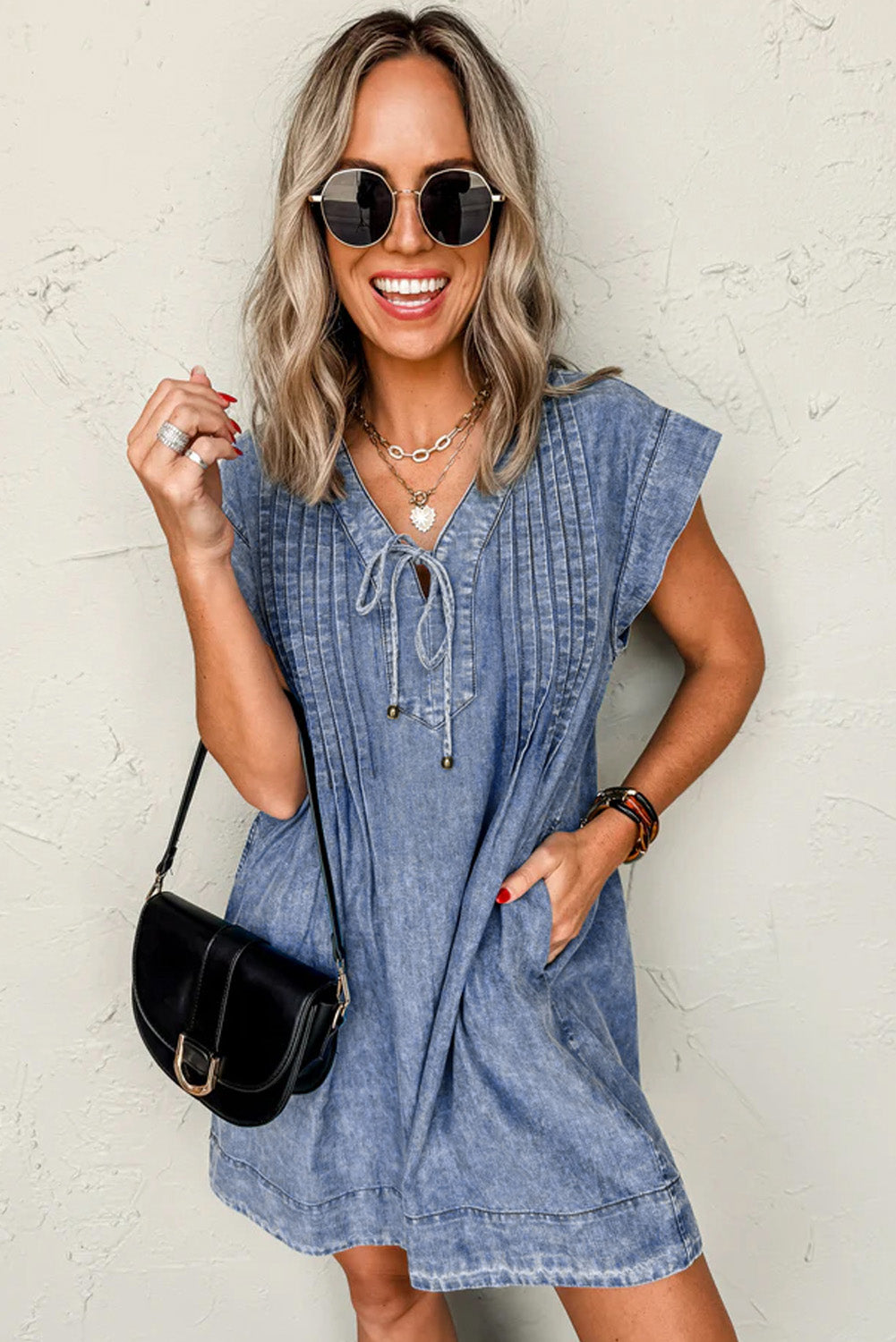 Weekend Wonderer Pintuck Denim Mini Dress