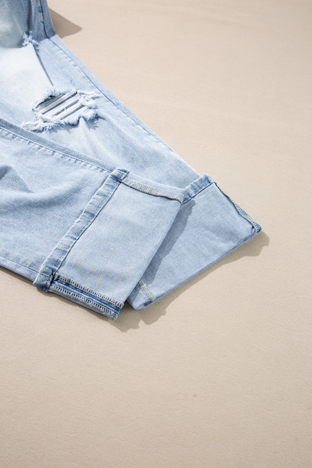 Skyline Distressed Wide-Leg Jeans – Cuffed Light Wash Deni