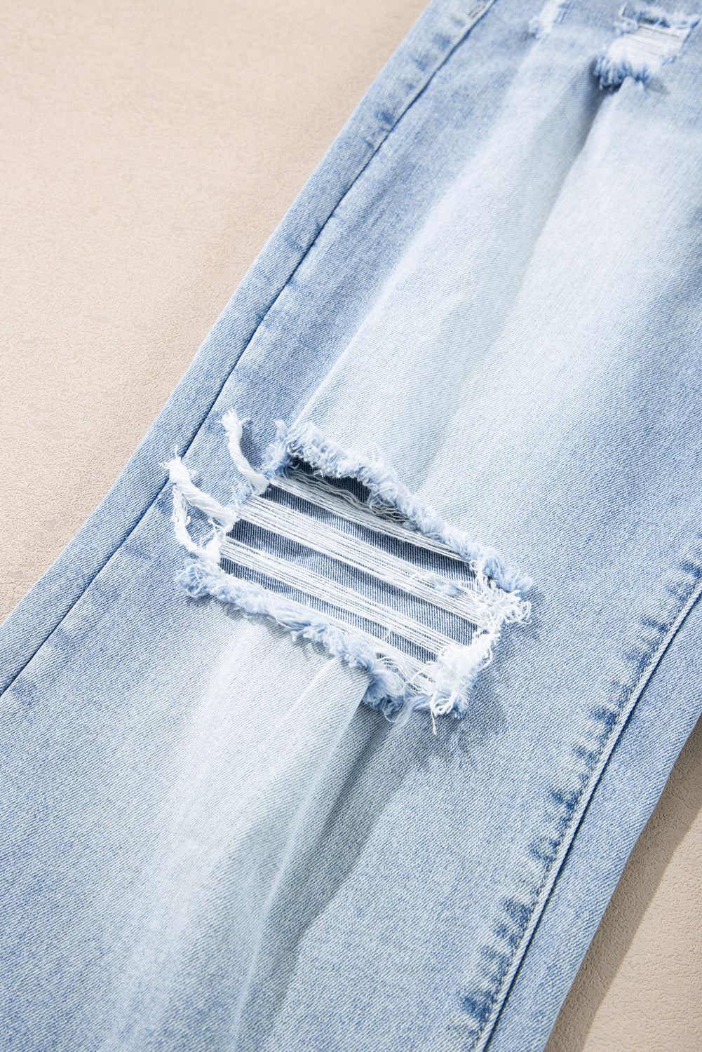 Skyline Distressed Wide-Leg Jeans – Cuffed Light Wash Deni