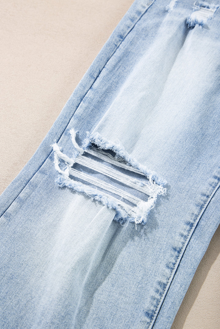 Skyline Distressed Wide-Leg Jeans – Cuffed Light Wash Deni
