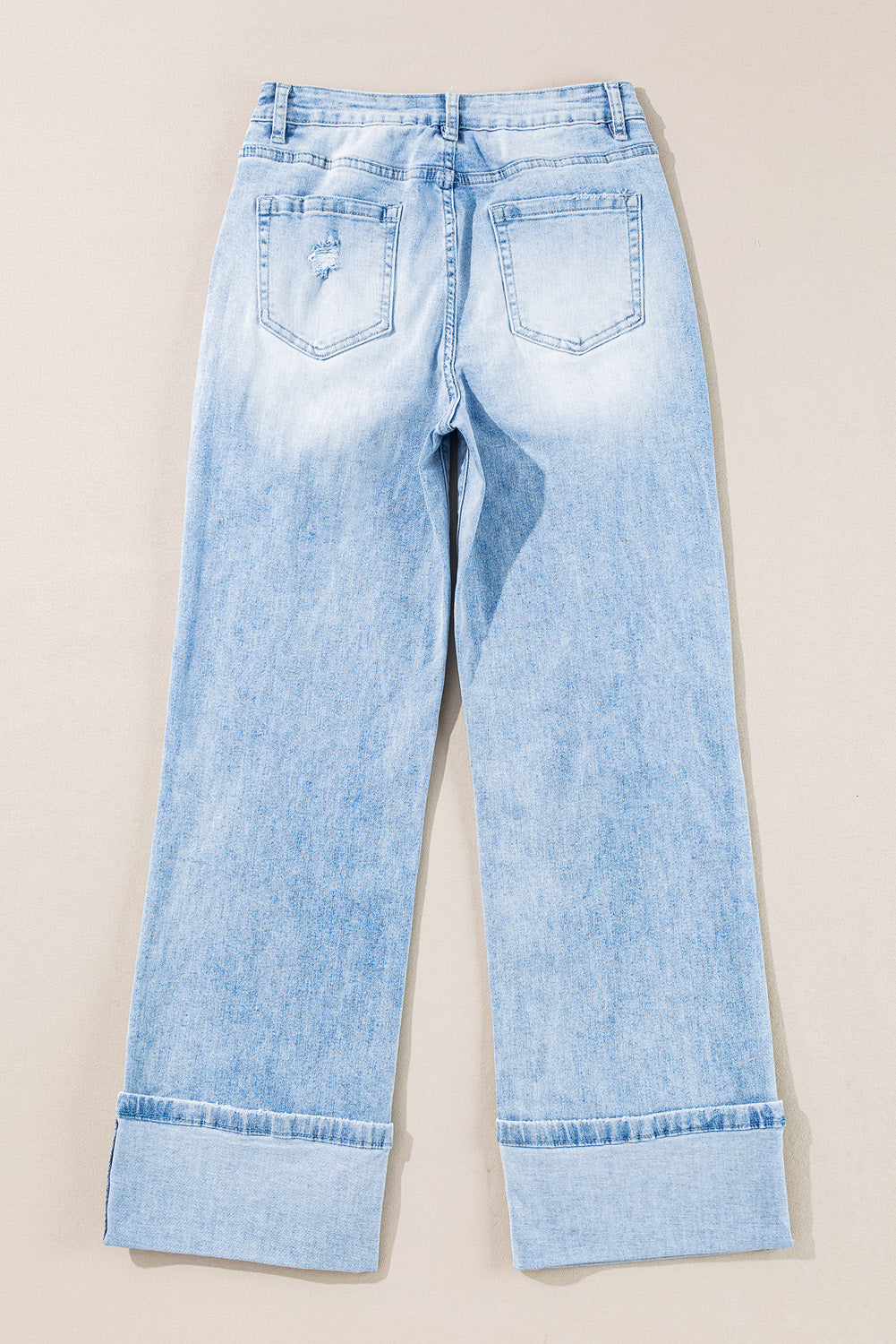 Skyline Distressed Wide-Leg Jeans – Cuffed Light Wash Deni