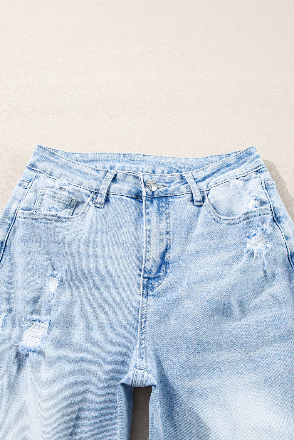 Skyline Distressed Wide-Leg Jeans – Cuffed Light Wash Deni