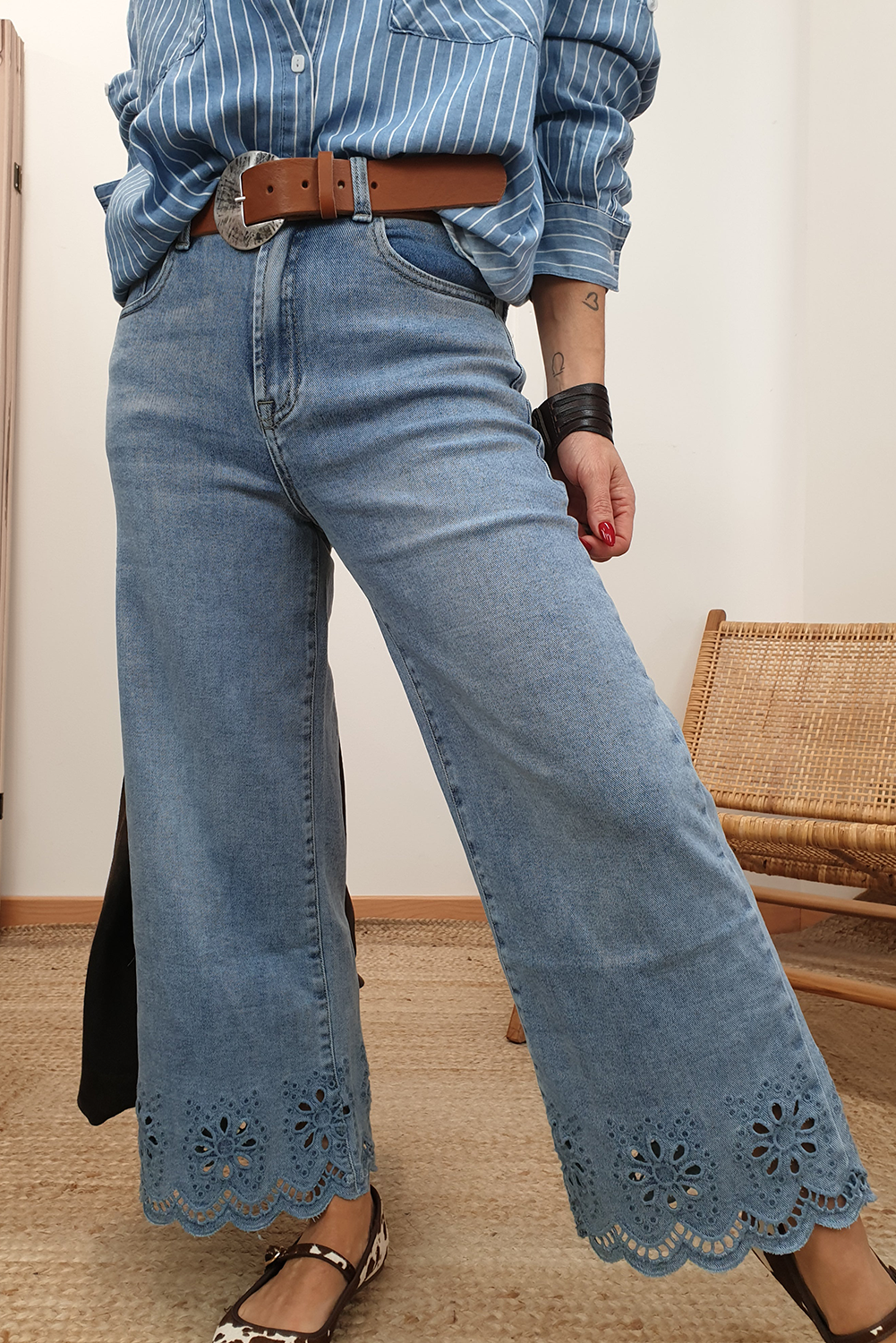 High Society Eyelet Denim – Wide-Leg Statement Jean