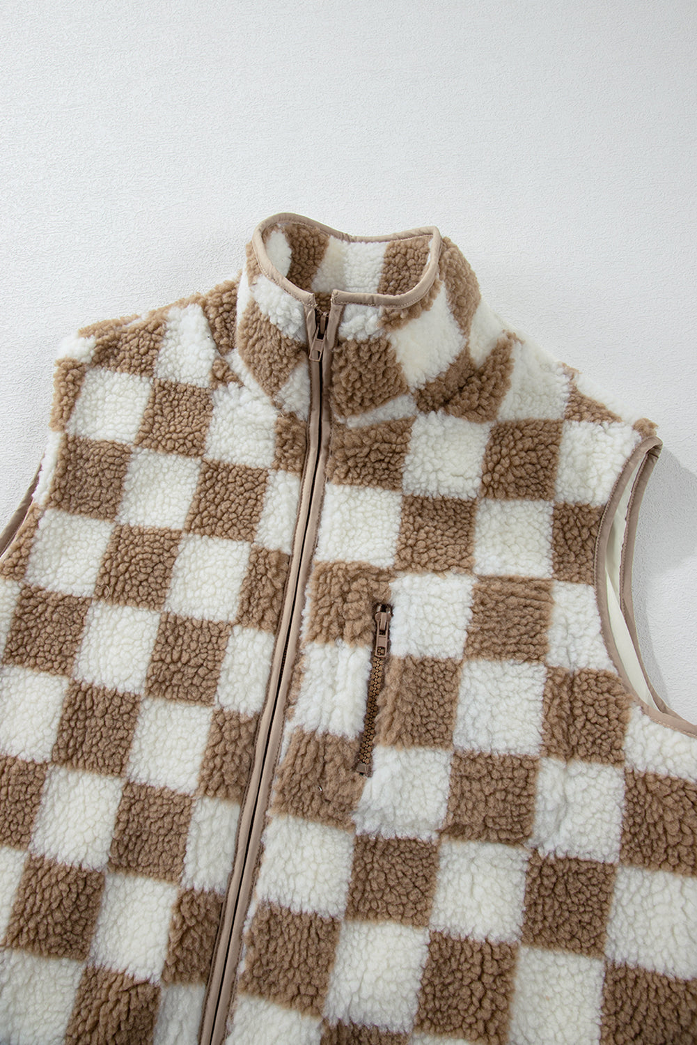 Checkmate Cozy Sherpa Vest — Camel & Cream
