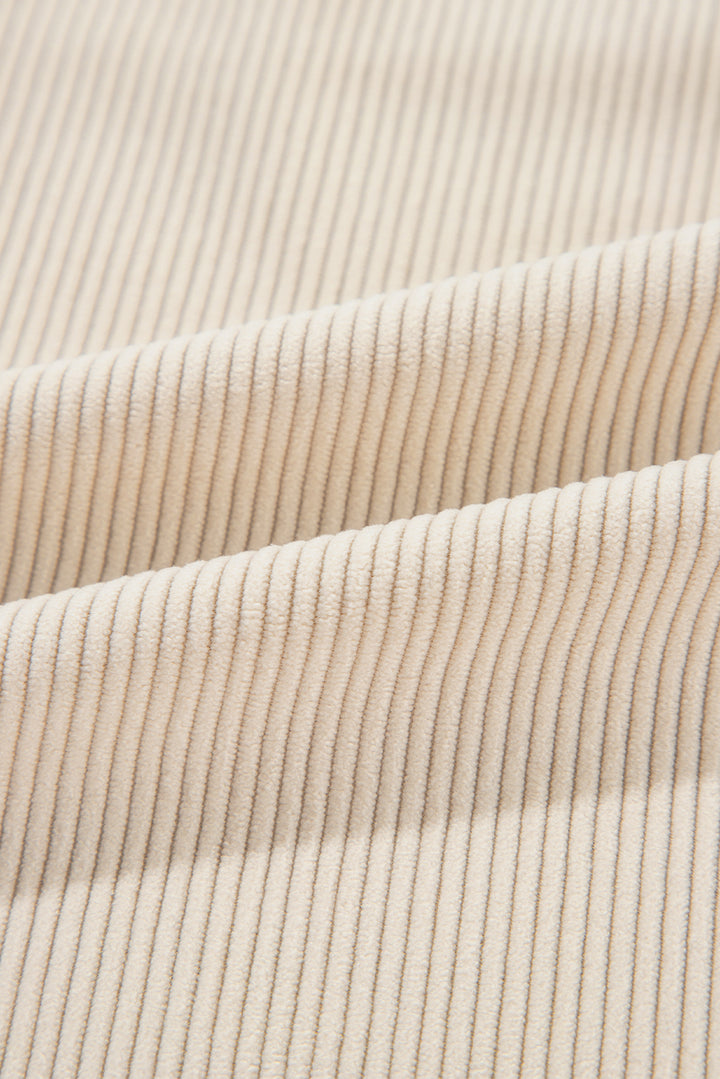 Cozy Contrast Cord & Houndstooth Button-Down Shacket – Oatmilk & Caramel