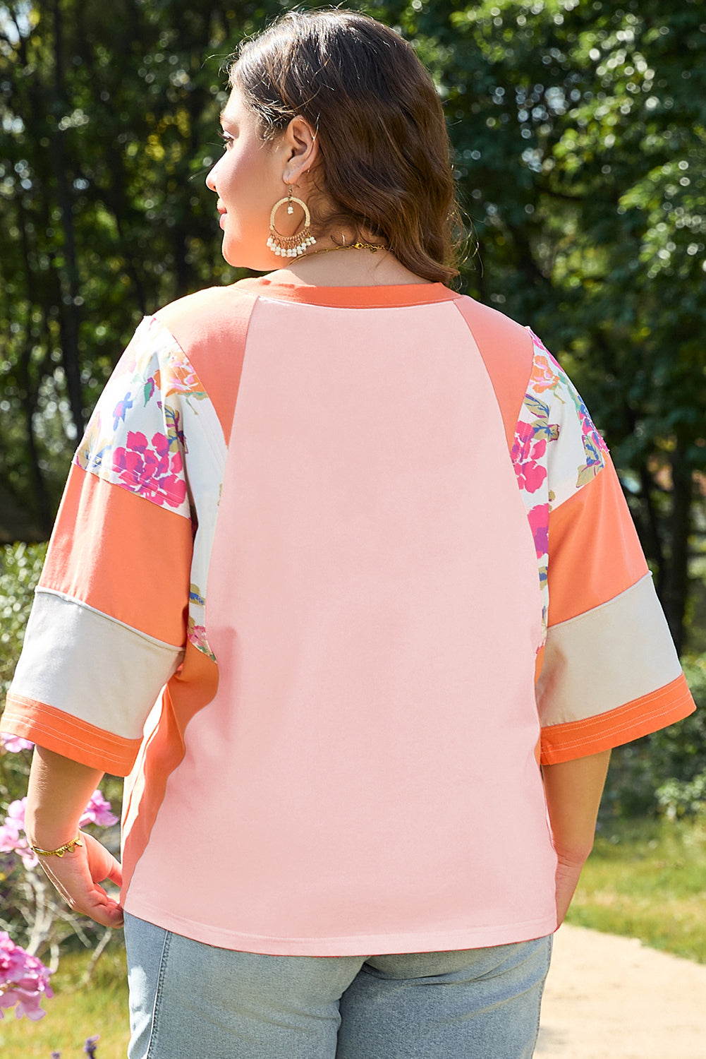 PLUS SIZE✨Sunset Bloom Colorblock Raglan Tee 🌸🔥