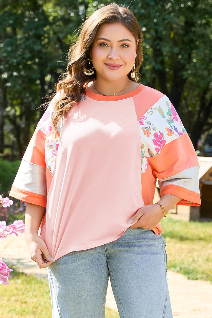 PLUS SIZE✨Sunset Bloom Colorblock Raglan Tee 🌸🔥