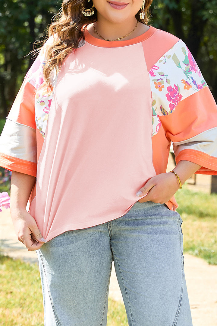 PLUS SIZE✨Sunset Bloom Colorblock Raglan Tee 🌸🔥