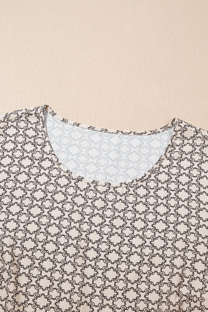 PLUS SIZE✨Marbella Mosaic Flutter Sleeve Blouse (Sand & Ink)