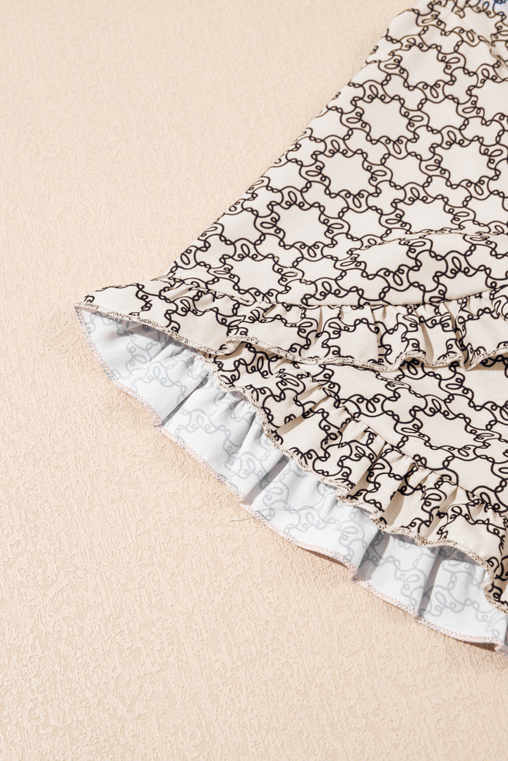 PLUS SIZE✨Marbella Mosaic Flutter Sleeve Blouse (Sand & Ink)