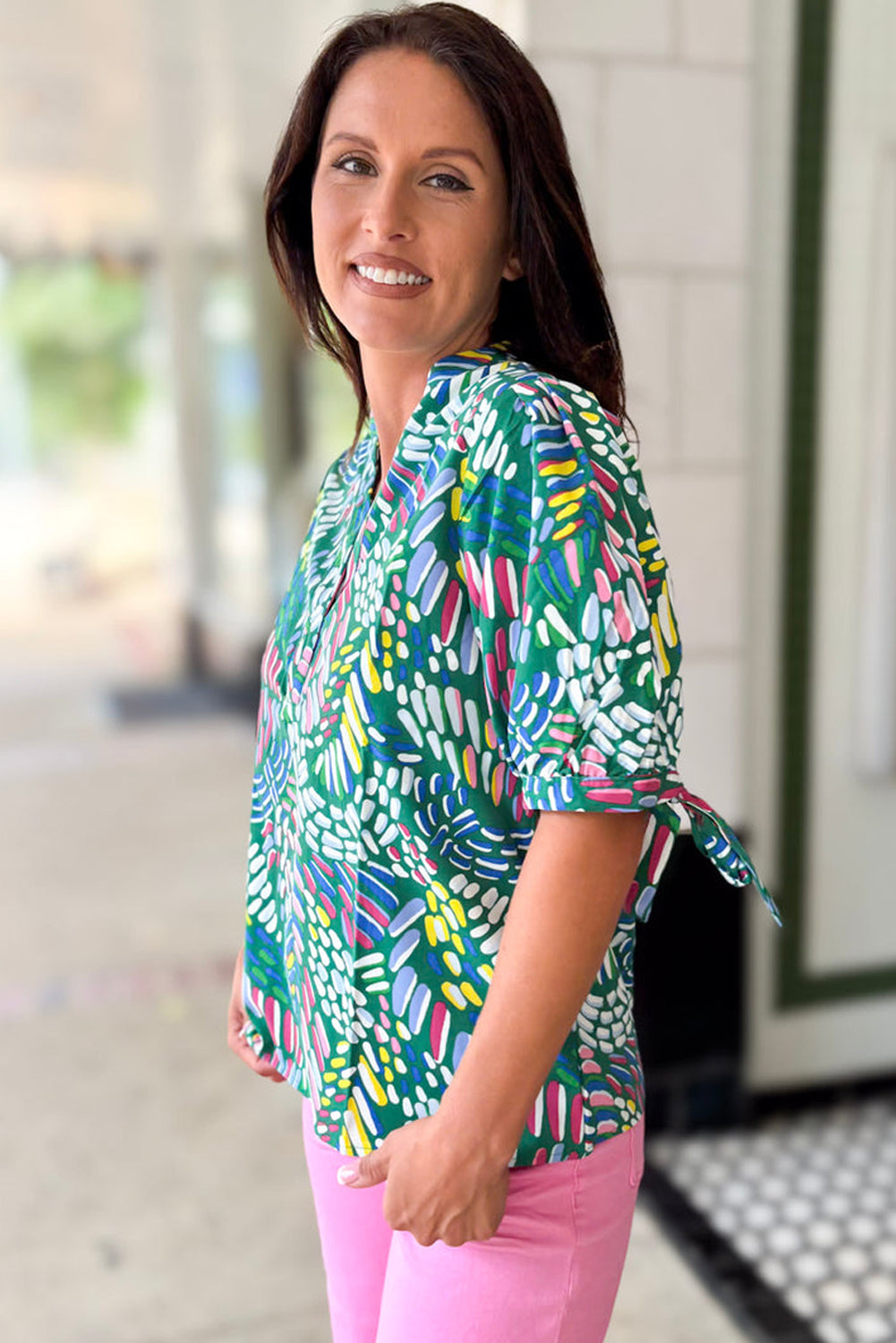 PLUS SIZE✨Confetti Breeze Tie-Sleeve Blouse