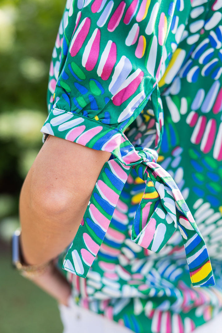 PLUS SIZE✨Confetti Breeze Tie-Sleeve Blouse