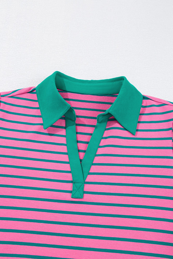 PLUS SIZE✨Electric Pop Stripe Puff-Sleeve Dress (Pink + Teal)