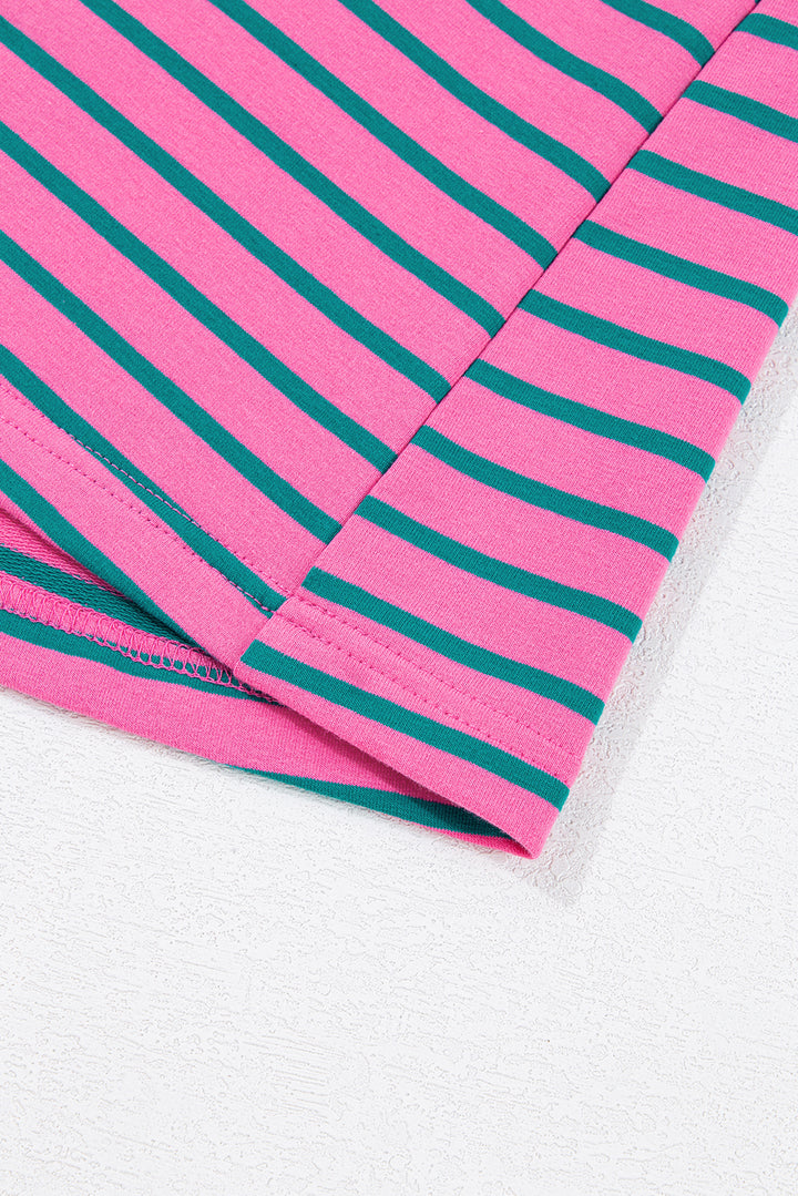 PLUS SIZE✨Electric Pop Stripe Puff-Sleeve Dress (Pink + Teal)