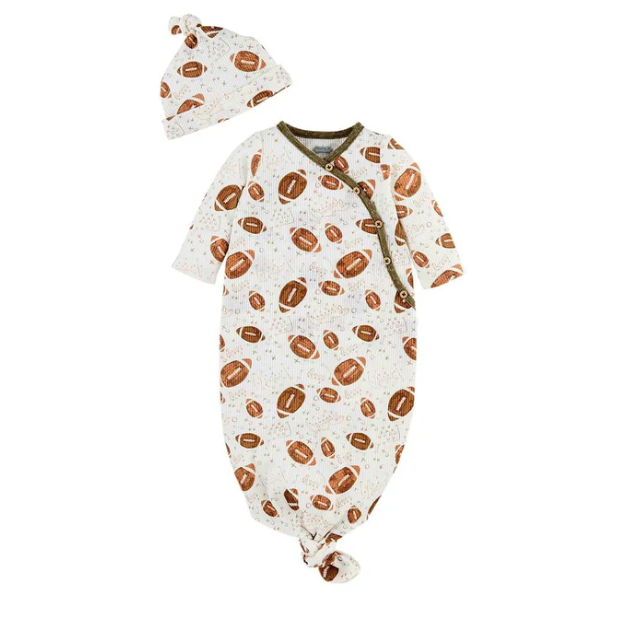 Mud Pie Football Take-Me- Home Gown & Hat Set