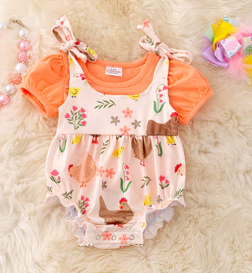 2 Piece Infant Girls Hen & Chicken Romper and Shirt