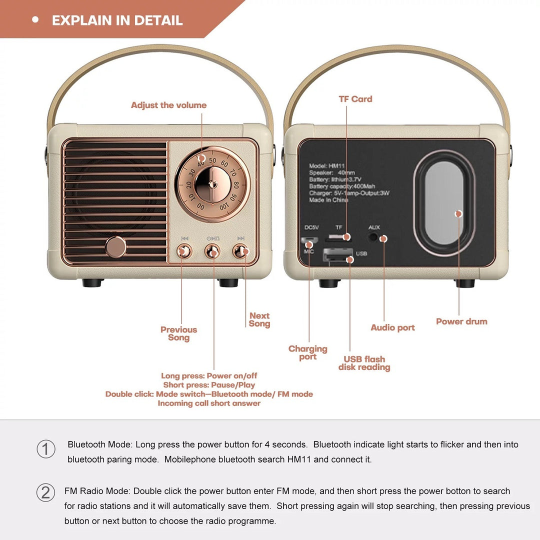 Retro Mini Bluetooth Speaker + Pocket-Size Power with Vintage Vibes