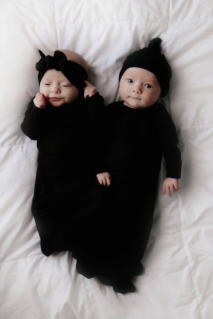 Bamboo - Black Ribbed Knotted Gown