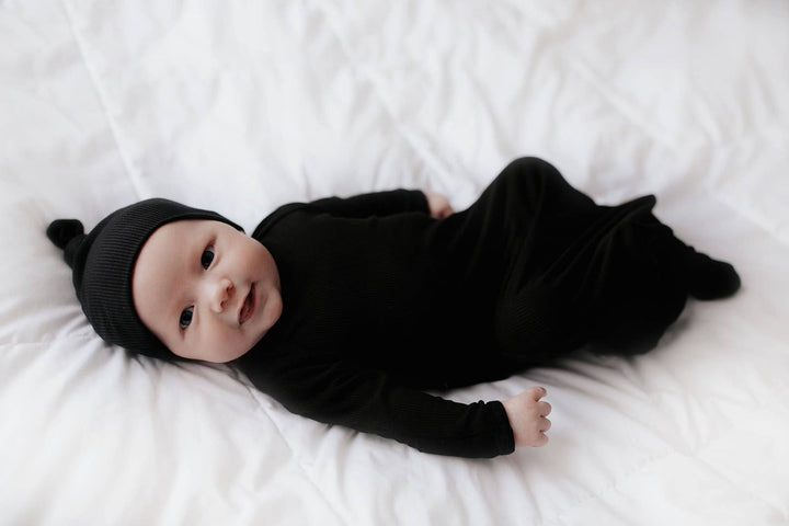 Bamboo - Black Ribbed Knotted Gown