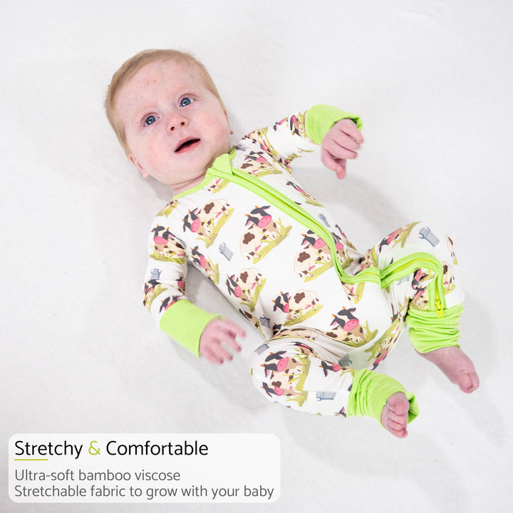 Moo Moo Here Baby Bamboo Pajamas , 2 Way Zipper