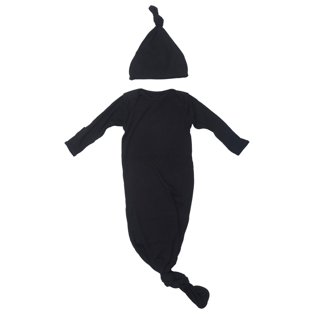 Bamboo - Black Ribbed Knotted Gown