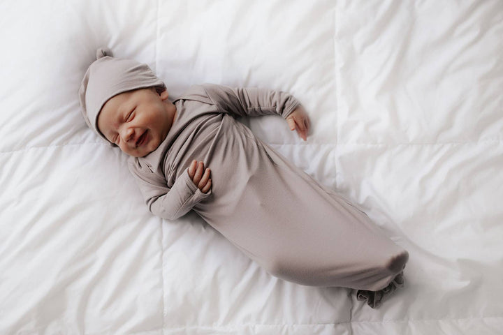 Bamboo Harbor Mist Taupe Knotted Gown: Gown & Hat