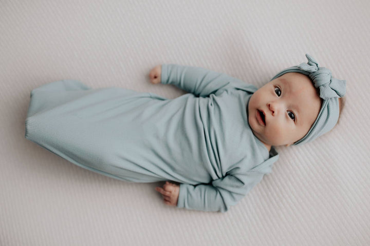 Bamboo - Blue Bird Ribbed Knotted Gown