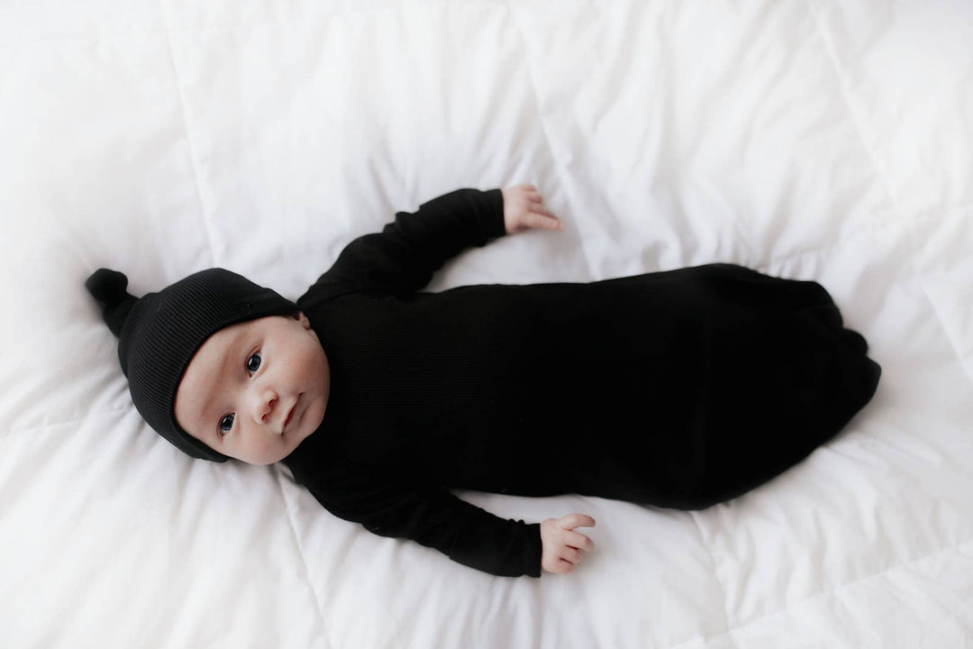 Bamboo - Black Ribbed Knotted Gown