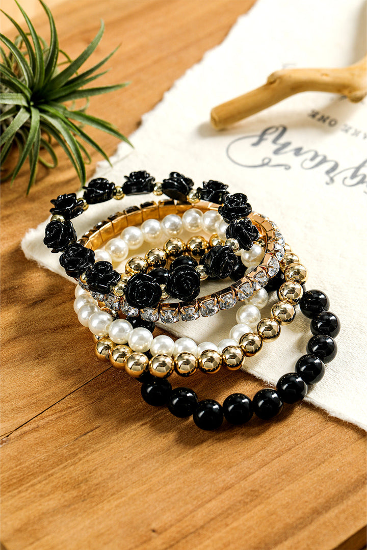 5 Piece Black, Gold & Ivory Stacking Bracelets