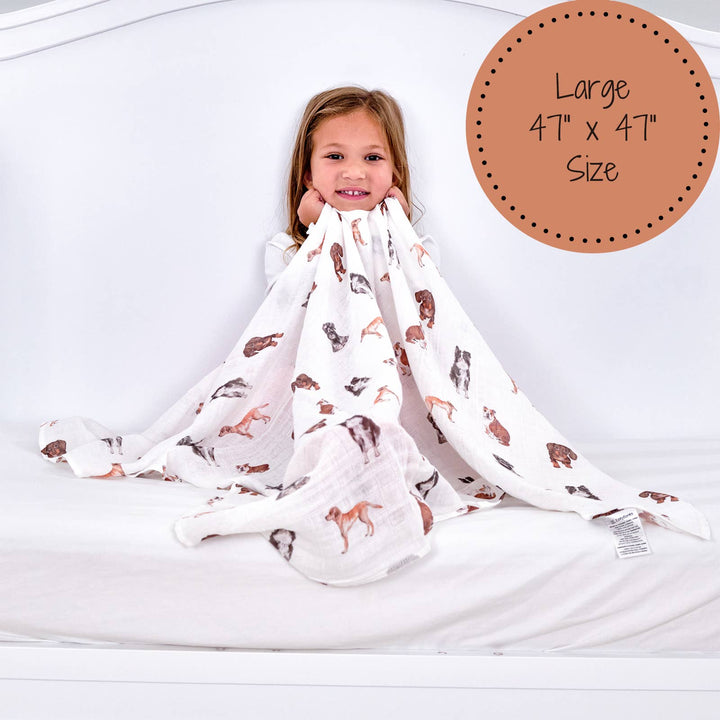 Dog Print Muslin Swaddle Baby Blanket