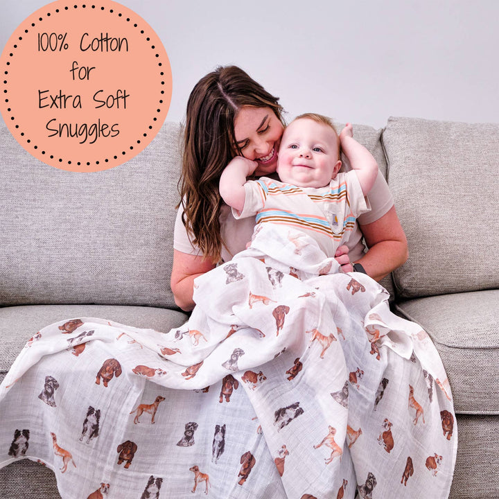 Dog Print Muslin Swaddle Baby Blanket