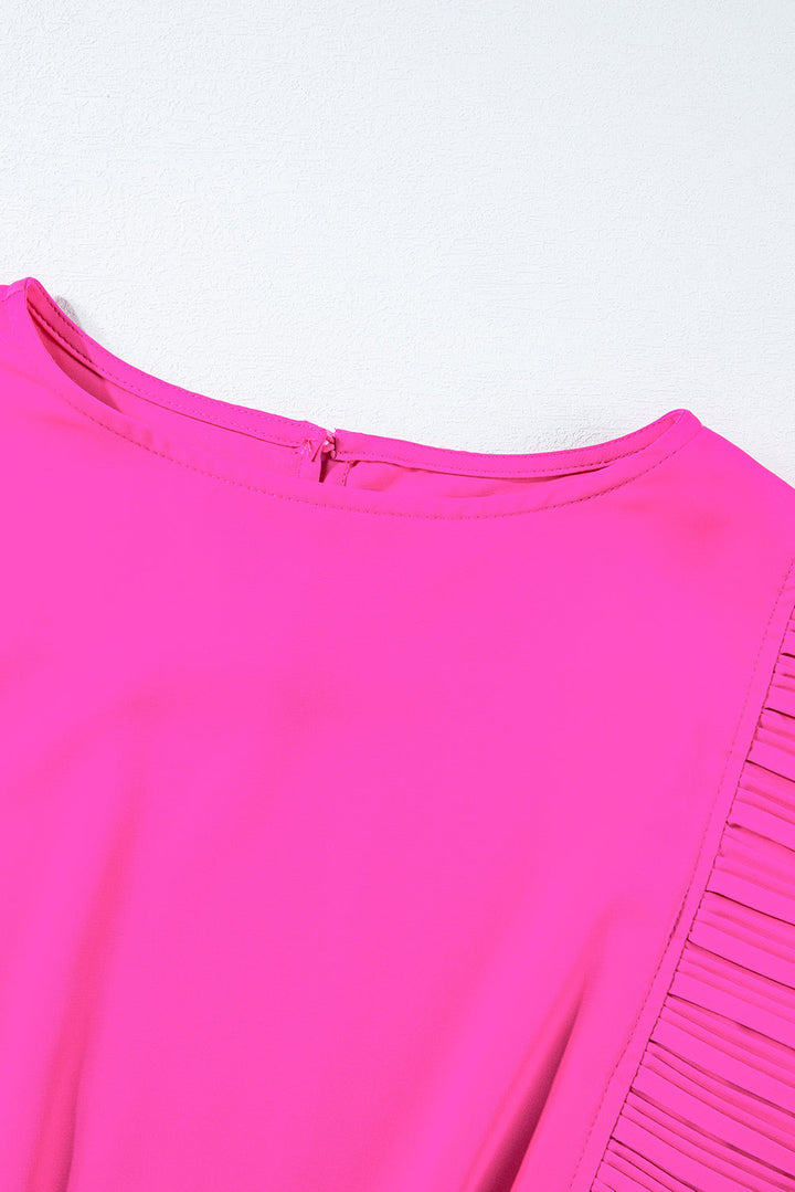 Hot Pink Pleated Layered Flutter Mini Dress