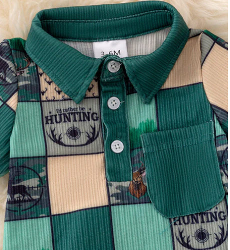 I'd Rather Be Hunting Green and Tan Infant Boy's Romper