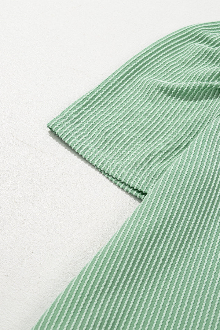 Spring Meadow Green Corded Knit Crew Neck Puff Sleeve Dress with Pockets