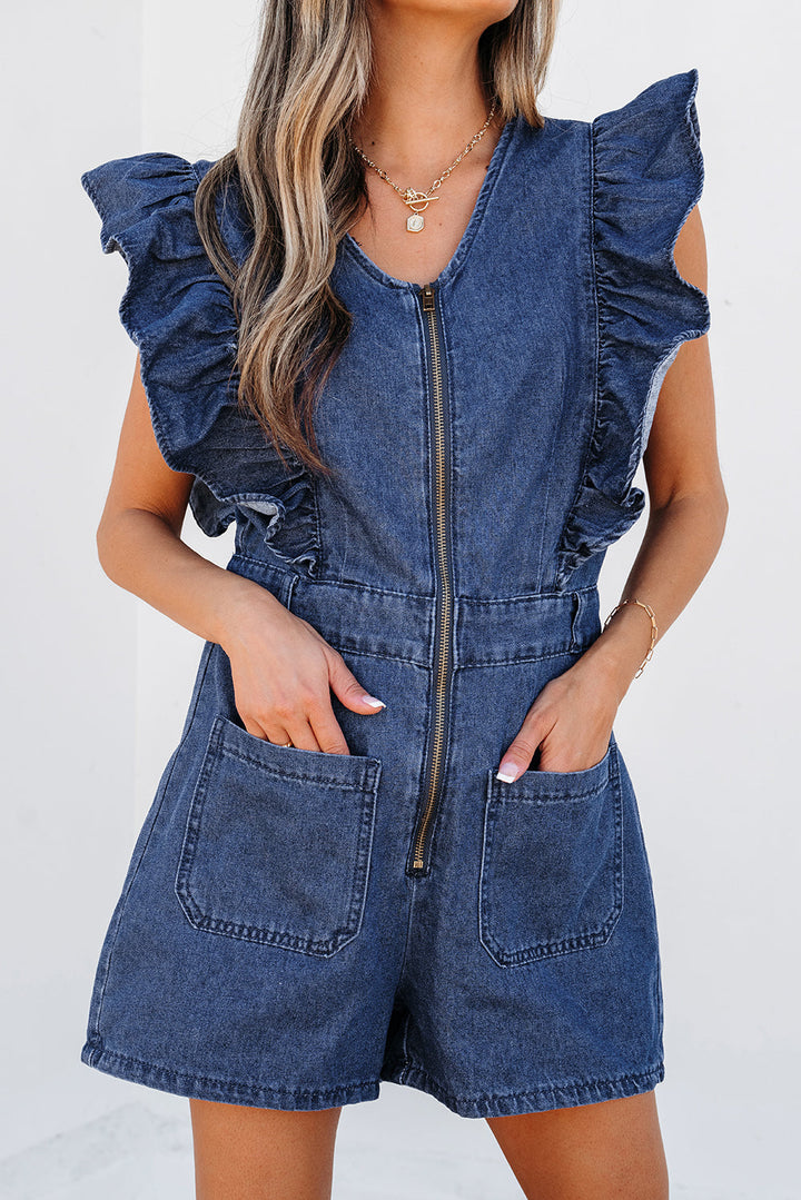 Ruffled Denim Short Romper
