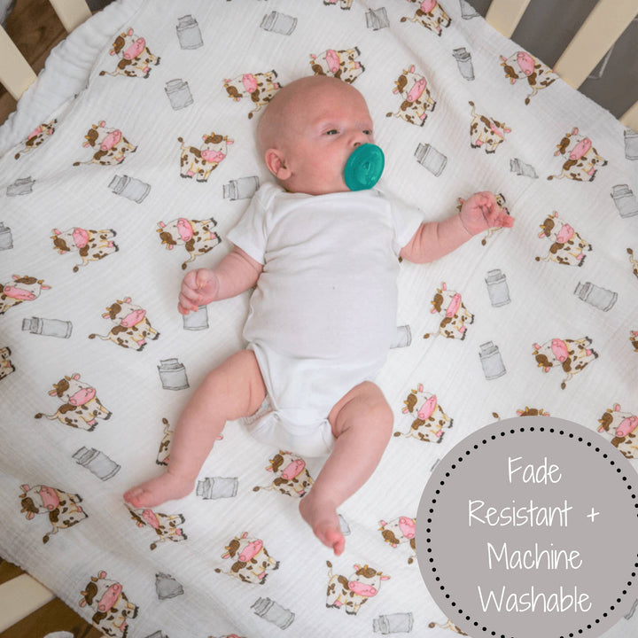 The Cow Goes MOO Baby Muslin Swaddle Blanket